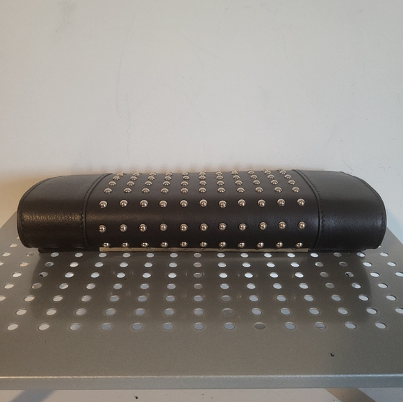 NWOT DANIER BLACK LEATHER WITH GOLD STUDS CLUTCH - Picture 2 of 5